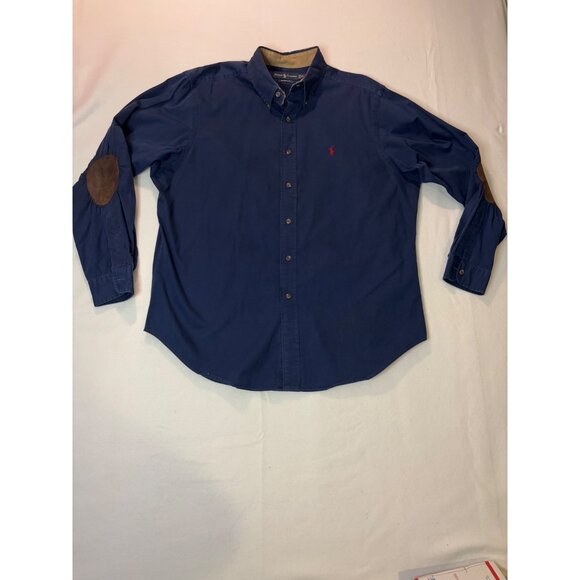 Ralph Lauren Mens Classic Fit Navy Button-Down Shirt With Elbow Patches Size XL - Picture 1 of 16
